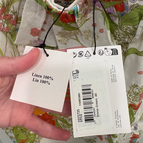 & Other Stories Floral Ruffle Linen Midi Dress Size 8 - Picture 5 of 12